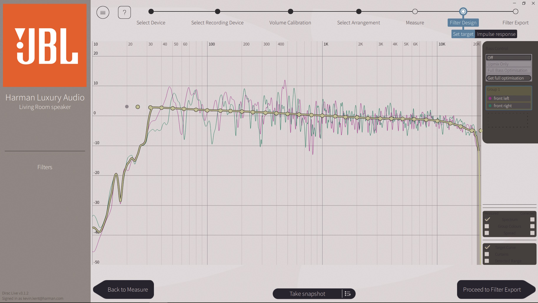 JBL SA750 Dirac Screenshot